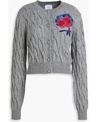 Erdem - Floral-Print Cable-Knit Wool-Blend Cardigan - Lyst