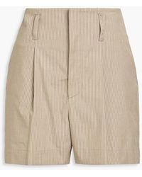 Brunello Cucinelli - Pleated Striped Cotton-blend Shorts - Lyst