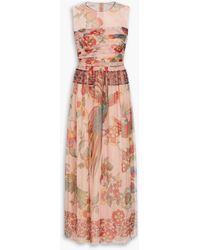 RED Valentino - Ruched Floral-print Point D'espirit Tulle Midi Dress - Lyst