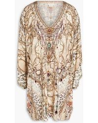 Camilla - Crystal-embellished Printed Jersey Mini Dress - Lyst