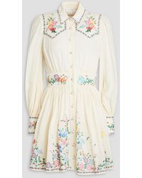 Zimmermann - Embroidered Cotton Mini Shirt Dress - Lyst