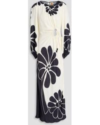 FARM Rio - Midikleid aus satin mit floralem print, cut-outs und zierperlen - Lyst