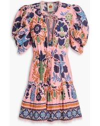 FARM Rio - Floral-print Swiss-dot Cotton Mini Dress - Lyst