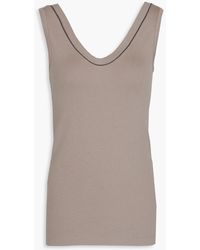 Brunello Cucinelli - Bead-embellished Ribbed Cotton-blend Jersey Tank - Lyst