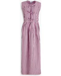 Ganni - Striped Cotton-poplin Midi Dress - Lyst