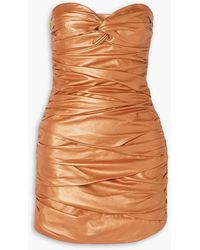 Zeynep Arcay - Strapless Ruched Leather Mini Dress - Lyst