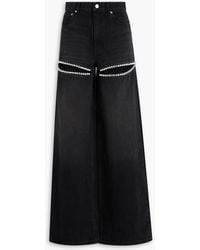 Area - Cutout Crystal-Embellished High-Rise Wide-Leg Jeans - Lyst