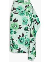Erdem - Drapierter midirock aus taft mit floralem print in knitteroptik - Lyst