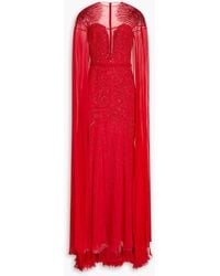 Zuhair Murad - Cape-effect Embellished Tulle Gown - Lyst