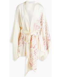 Carine Gilson Belted Floral-print Silk-satin Kimono - Red