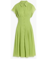 Mikael Aghal - Pleated Chiffon Midi Shirt Dress - Lyst