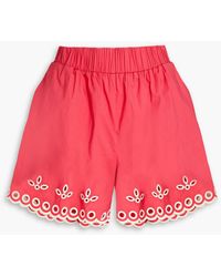 RED Valentino - Broderie Anglaise Cotton-blend Shorts - Lyst
