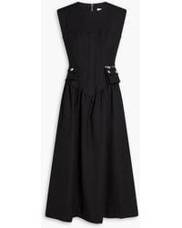 Ganni - Gathered Stretch-Cotton-Blend Midi Dress - Lyst