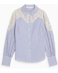 Veronica Beard - Crochet-paneled Striped Cotton-poplin Shirt - Lyst