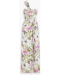 Badgley Mischka - One-Shoulder Floral-Print Crepe Maxi Dress - Lyst