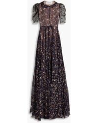 Valentino Garavani - Embellished Tulle-paneled Printed Silk-chiffon Gown - Lyst