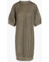 Brunello Cucinelli - Embellished Open-knit Cotton, Linen And Silk-blend Mini Dress - Lyst