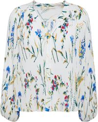 Maje Larcy Plissé Floral-print Crepe Blouse White