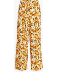 Onia - Shirred Floral-print Linen-blend Wide-leg Pants - Lyst