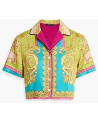 Versace - Cropped Printed Satin-twill Shirt - Lyst