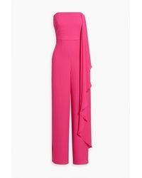 Halston - Strapless Draped Crepe Wide-leg Jumpsuit - Lyst