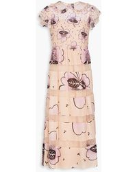 RED Valentino - Point D'espirit-trimmed Floral-print Silk And Cotton-blend Midi Dress - Lyst