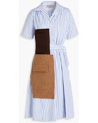 Maison Margiela - Striped Cotton-poplin And Wool-felt Midi Shirt Dress - Lyst