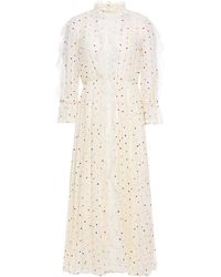 Valentino Garavani - Ruffled Lace-trimmed Embroidered Cotton-blend Voile Mdi Dress - Lyst