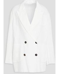 Brunello Cucinelli - Doppelreihiger blazer aus baumwoll-organza mit zierperlen - Lyst