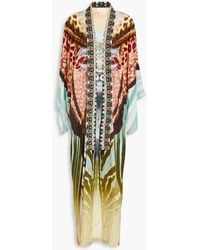 Camilla - Embellished Printed Silk Crepe De Chine Kimono - Lyst