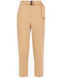 Brunello Cucinelli - Cropped Belted Bead-embellished Crepe Tapered Pants - Lyst