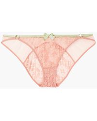 Agent Provocateur Bow-embellished Leavers Lace And Tulle Low-rise Briefs - Pink
