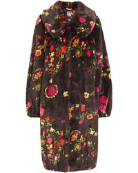 Shrimps Floral-print Faux Fur Coat Dark Brown