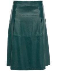Piazza Sempione Pleated Leather Skirt - Green
