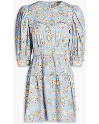 Diane von Furstenberg - Gathered Floral-print Cotton-blend Poplin Mini Dress - Lyst