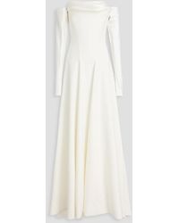 Rhea Costa - Off-The-Shoulder Draped Satin-Trimmed Crepe Gown - Lyst