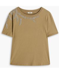 Sandro - Bead-embellished Cotton-jersey T-shirt - Lyst