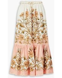 Zimmermann - Chintz Belted Tiered Floral-print Linen Midi Skirt - Lyst