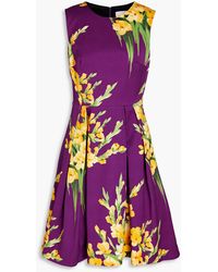 Carolina Herrera - Kleid aus baumwollsatin mit floralem print und falten - Lyst