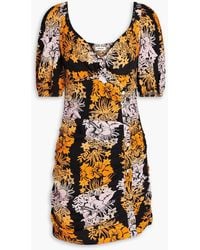 Sandro - Cutout Floral-print Cotton-blend Seersucker Mini Dress - Lyst