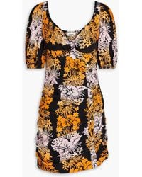 Sandro - Cutout Floral-print Cotton-blend Seersucker Mini Dress - Lyst