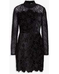 Sandro - Embroidered Velvet And Guipure Lace Mini Dress - Lyst