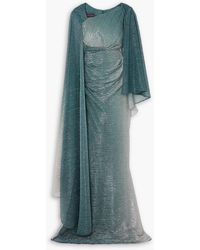 Talbot Runhof - Asymmetric Cape-effect Metallic Voile Gown - Lyst