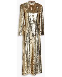 Saloni - Sequined Tulle Midi Dress - Lyst