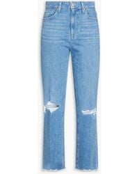 PAIGE - Noella Cropped Distressed High-rise Straight-leg Jeans - Lyst