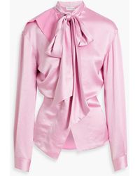 Victoria Beckham - Pussy-bow Crinkled-satin Blouse - Lyst