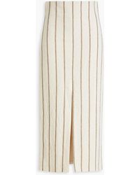 Brunello Cucinelli - Bead-embellished Striped Linen Midi Skirt - Lyst