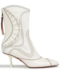Zimmermann Perforated Topstitched Leather And Canvas Ankle Boots - White