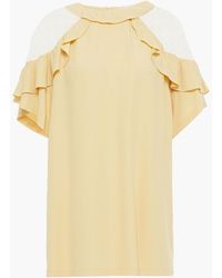 RED Valentino - Ruffled Point D'esprit-paneled Crepe Blouse - Lyst