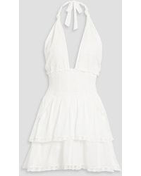 LoveShackFancy - Embroidered Cotton-gauze Halterneck Mini Dress - Lyst